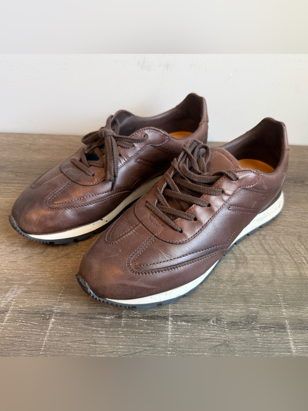 KOIO Brown Leather Lace-Up Sneakers with White Midsole